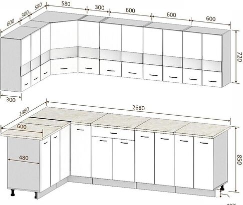 Угловая кухня Кортекс-мебель Корнелия Экстра 1.5x2.7м (дуб сонома/королевский опал)