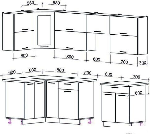Угловая кухня Интерлиния Мила Gloss 60-12x27 (бордовый/черный глянец)
