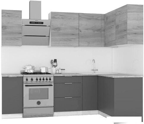 Готовая кухня Интермебель Микс Топ-22 2x1.42м правая (дуб каньон-вудлайн кремовый-венато)