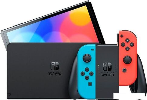 Игровая приставка Nintendo Switch OLED (черный, с неоновыми Joy-Con)