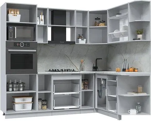 Готовая кухня Интерлиния Берес 1.68x2.4 ВТ правая (дуб лазурный/дуб бунратти)