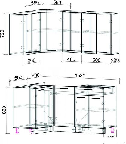 Готовая кухня Интерлиния Мила Лайт 1.2x1.6 без столешницы (салатовый/дуб венге)