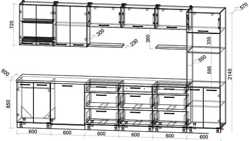 Готовая кухня Интерлиния Мила Gloss 3.6-ПМ1-2 (грей/грей/кастилло темный)
