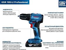 Дрель-шуруповерт Bosch GSR 185-LI Professional 06019K3080 (с 2-мя АКБ, кейс)