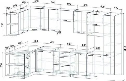 Готовая кухня Интерлиния Мила Лайт 1.68x3.4 левая (белый платинум/белый платинум/дуб бунратти)