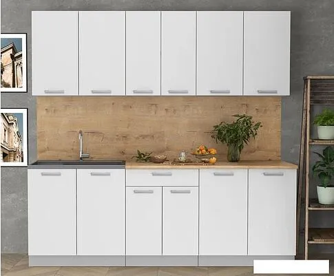 Готовая кухня Интерлиния Мила Лайт 2.2 (белый платинум/белый платинум/дуб бунратти)