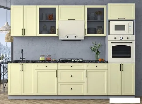 Готовая кухня Интерлиния Тренд 2.8В (слоновая кость/слоновая кость/кастилло темный)