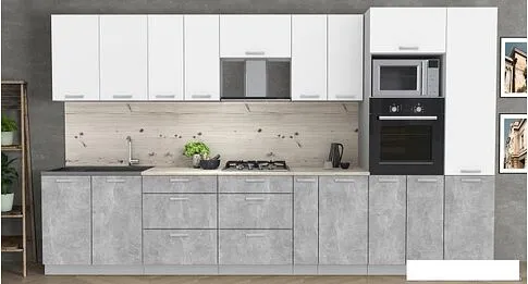 Готовая кухня Интерлиния Мила Лайт 3.6 ВТ (белый платинум/бетон/бискайская сосна)