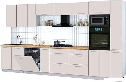 Готовая кухня Интерлиния Мила Gloss 3.8-ПМ1 (кашемир/кашемир/дуб бунратти)