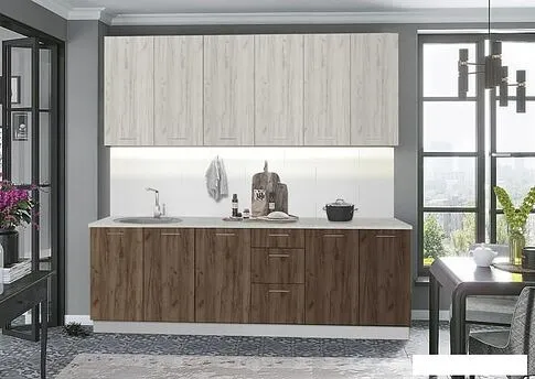 Готовая кухня Артём-Мебель Эльза СН-114 без стекла ДСП 2.4м (дуб крафт белый/дуб крафт табачный)