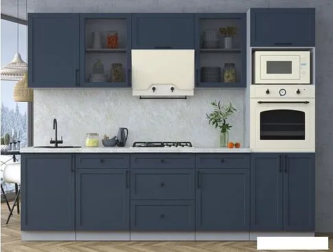 Готовая кухня Интерлиния Тренд 2.7В (индиго/индиго/опал светлый)