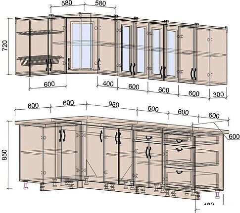 Готовая кухня Интерлиния Мила Крафт 1.2x2.8 (дуб английский/дуб полярный)
