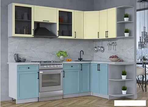 Готовая кухня Интерлиния Тренд 1.5x2.5 правая (океан/слоновая кость/серый каспий)