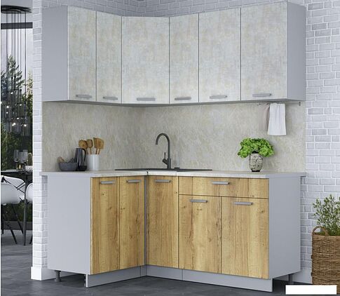 Готовая кухня Интерлиния Мила Лайт 1.2x1.7 (бетон лайт/дуб золотой)