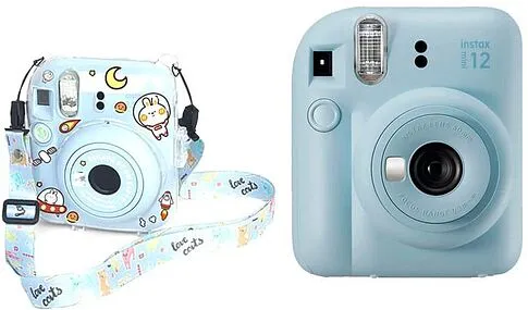 Фотоаппарат Fujifilm Instax Mini 12 (голубой) + голубой чехол Sundays с ремнем
