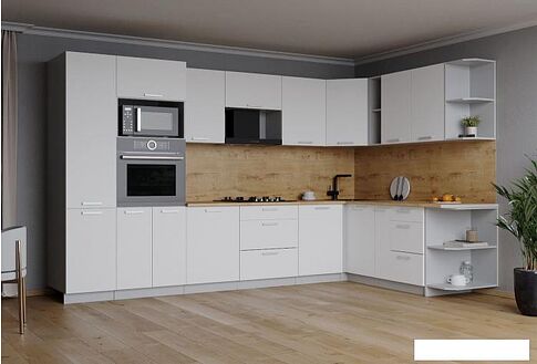 Готовая кухня Интерлиния Мила Лайт 1.88x3.2 правая (белый платинум/белый платинум/дуб бунратти)