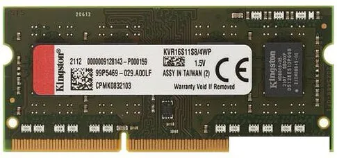 Оперативная память Kingston ValueRAM 4GB DDR3 SODIMM PC3-12800 KVR16S11S8/4WP