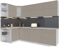 Готовая кухня Интерлиния Мила Матте 1.5x2.7 А левая (луна-луна-травертин серый)