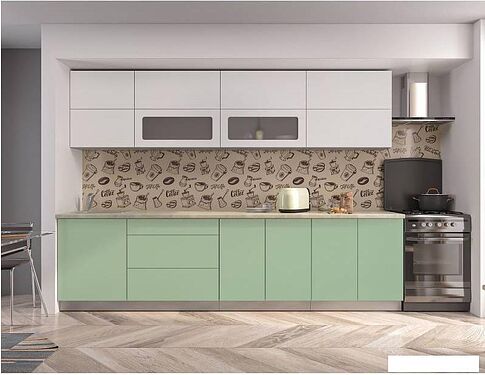 Кухня Интерлиния Мила Матте 3.0 А (белый/мята/опал светлый)