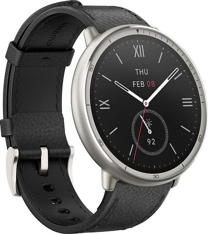 Умные часы Amazfit Active 2 Premium (серебристый, с черным кожаным ремешком)
