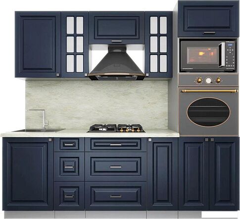 Готовая кухня Интерлиния Мила Деко 2.3 (индиго/индиго/опал светлый)