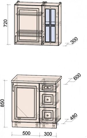 Готовая кухня Интерлиния Мила Шато 0.8А (мята/мята/дуб бунратти)