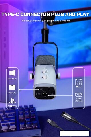 Проводной микрофон FIFINE AM8T (белый)