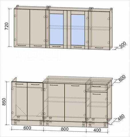 Готовая кухня Интерлиния Мила 18-60 (белый платинум/белый платинум глянец/дуб бунратти)