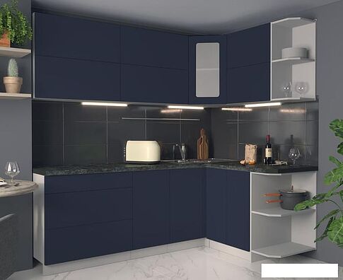 Готовая кухня Интерлиния Мила Матте 1.5x2.2 А правая (индиго/индиго глянец/кастилло темный)