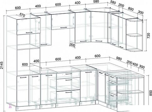 Готовая кухня Интерлиния Мила Лайт 1.88x2.6 правая (белый платинум/дуб веллингтон/белый гранит)