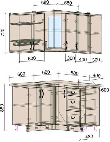 Угловая кухня Интерлиния Мила Крафт 1.2x1.3 (дуб снежный)