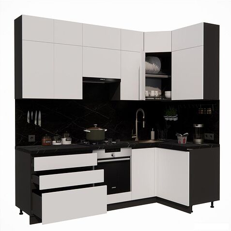 Готовая кухня ВерсоМебель Эко Премиум 1.2x2.4 правая (белый фасадный/ст. тунис)