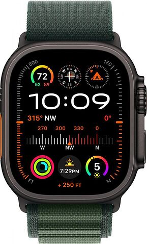 Умные часы Apple Watch Ultra 2 LTE 49 мм (титановый корпус, черный/темно-зеленый, ремешок из полиэстера L)