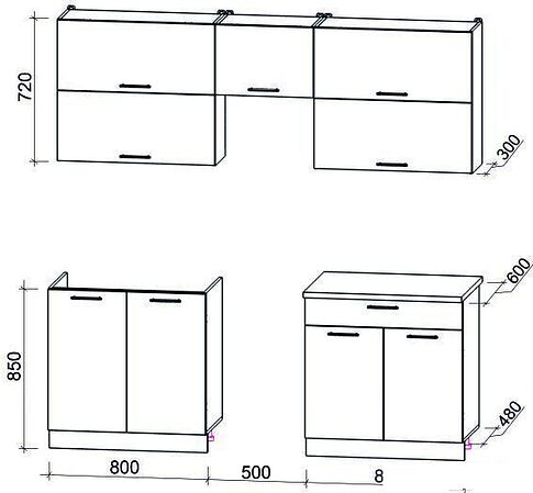 Кухня Интерлиния Мила Gloss 50-21 (яблоко/черный глянец)