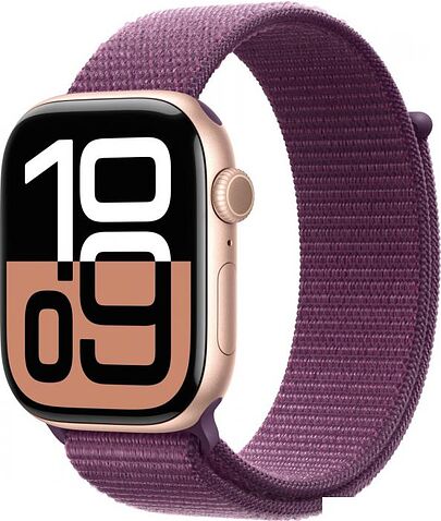 Умные часы Apple Watch Series 10 46 мм (алюминиевый корпус, розовое золото/сливовый, нейлоновый ремешок)