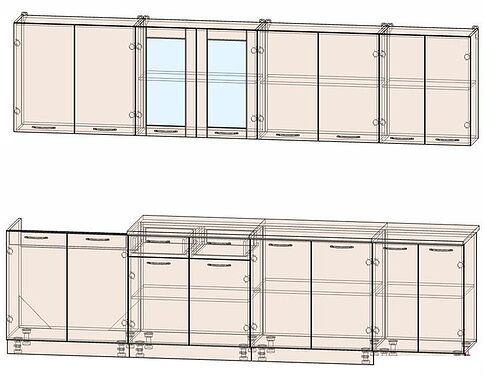 Готовая кухня Интерлиния Мила 30 (серебристый-бетон-бискайская сосна)