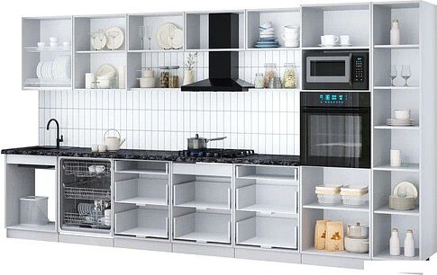 Готовая кухня Интерлиния Мила Gloss 4.0-ПМ1 (кашемир/кашемир/белый гранит)