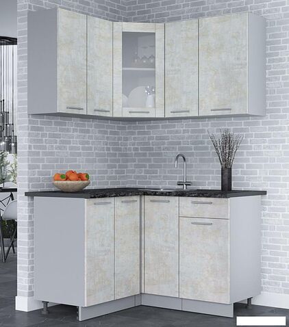 Готовая кухня Интерлиния Мила 12x13 (бетон лайт-бетон лайт-кастилло темный)