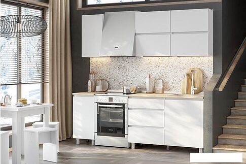 Готовая кухня NN мебель Токио 1.6м (белый текстурный/тростник)