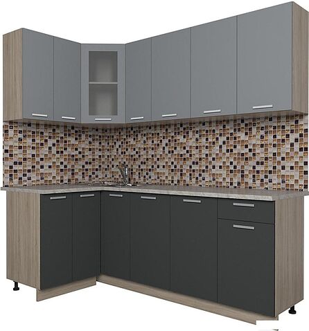 Готовая кухня Интерлиния Мила 12x21 (антрацит/серебро)