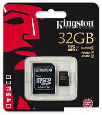Карта памяти Kingston microSDHC UHS-I (Class 10) 32GB + SD адаптер (SDCA10/32GB) Карта памяти Kingston microSDHC UHS-I (Class 10) 32GB + SD адаптер (SDCA10/32GB)