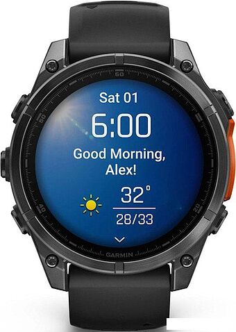Умные часы Garmin Fenix 8 47мм (серый, черный силиконовый ремешок)