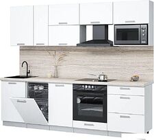 Готовая кухня Интерлиния Мила Лайт 2.6-ПМ4 (белый платинум/белый платинум/травертин серый)