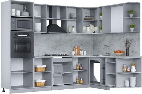 Готовая кухня Интерлиния Мила Лайт 1.88x2.8 правая (бетон потленд/бетон портленд/дуб бунратти)