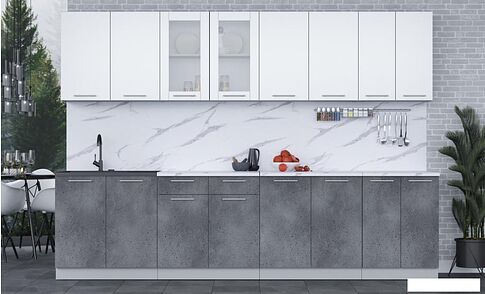 Готовая кухня Интерлиния Мила 30 (белый платинум/бетон портленд/белый гранит)