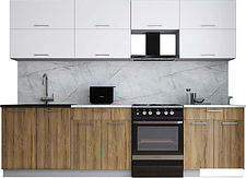 Готовая кухня Интерлиния Мила Gloss 60-28 (белый софт/дуб вотан/травертин серый)