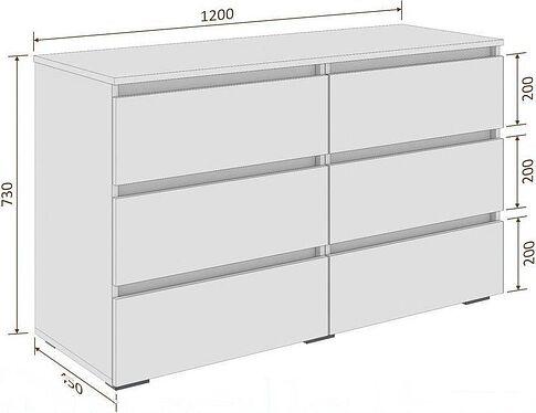 Комод Кортекс-мебель Бари 120 6ш (береза/береза/белый)