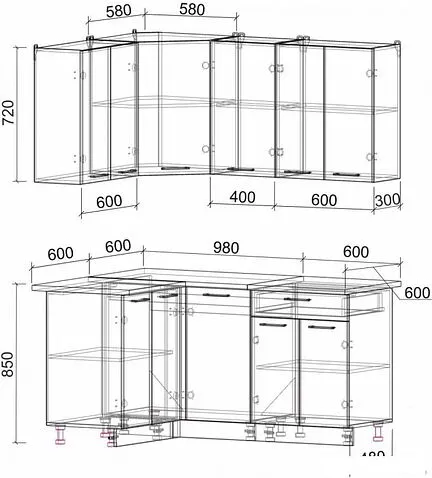 Угловая кухня Интерлиния Мила Лайт 1.2x1.6 (ясень светлый/ясень темный)