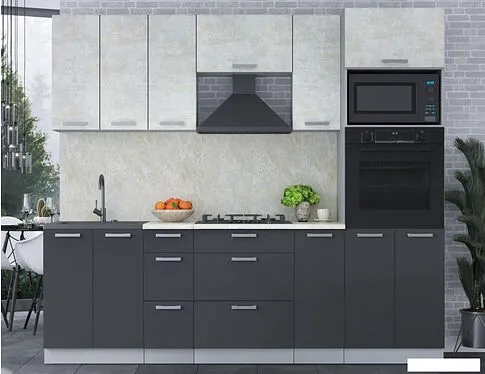 Готовая кухня Интерлиния Мила Лайт 2.4 ВТ (бетон лайт/антрацит/опал светлый)