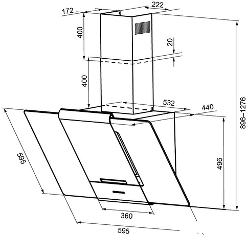 Кухонная вытяжка Krona Talli 600 3P (нержавеющая сталь/черное стекло)